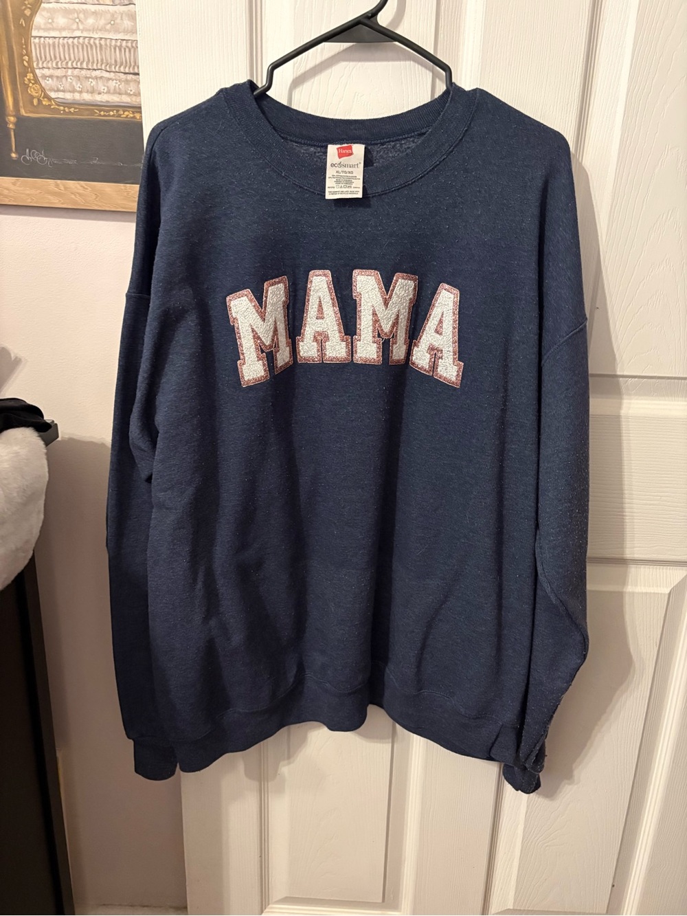 Hanes Navy Sweatshirt with Sparkle-Trimmed 'MAMA' Lettering